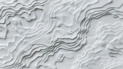 A white, abstract background with a 3D rendered pattern of wavy, layered lines.