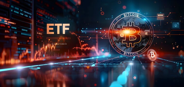 Crypto and bitcoin exchange traded fund (ETF) or spot price application gets approved. Stock exchanges concept as wide banner design with information data.