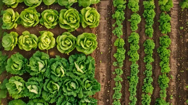 Overview of a vegetable garden with various crops and pathways visible from above, Imagining a world where all food products are traceable from farm to table