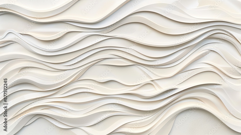 Poster a white, abstract background with a 3d rendered pattern of wavy, layered lines