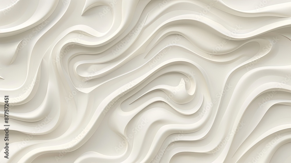 Poster a white, abstract background with a 3d rendered pattern of wavy, layered lines