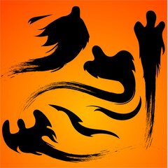 Black ghost shadows with a long train. Vector illustration