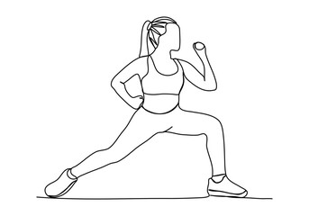 Girl doing sport exercises. One line drawing vector illustration.