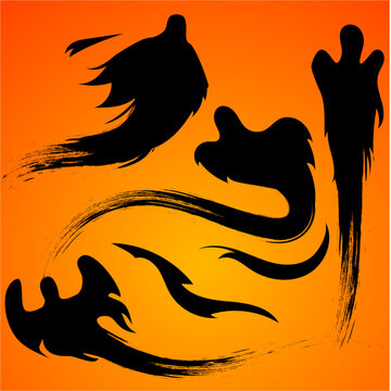 Black ghost shadows with a long train. Vector illustration