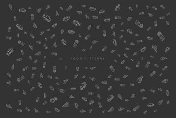 Food pattern background, Hand drawn style.