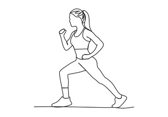 Girl doing sport exercises. One line drawing vector illustration.