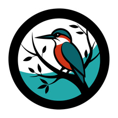 Kingfisher Circle Logo Vector Serene Perch on Branch