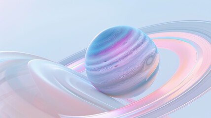 Obraz premium Vibrant Abstract Digital Art of a Transparent Planet with Rings in Pastel Colors for Futuristic and Creative Background or Design Concept