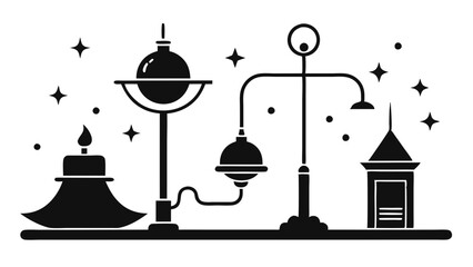 Lamp Line Icon Set Flat Style Vector Illustration Collection