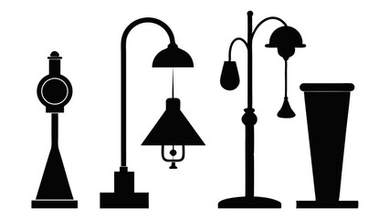 Lamp Line Icon Set Flat Style Vector Illustration Collection