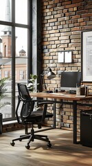 An organized office table with a clean surface, stylish desk lamp, and ergonomic chair.