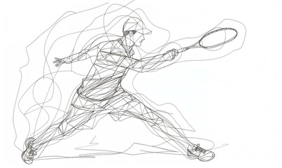 Fototapeta premium A geometric line drawing of a badminton player with a racket.