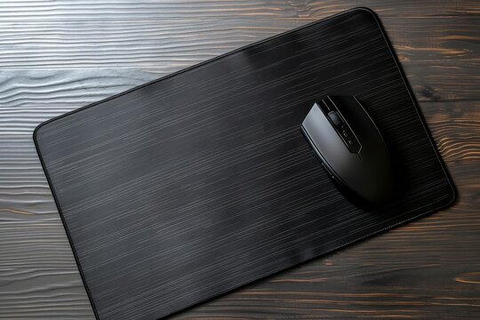 Textured background with wireless mouse and blank mat