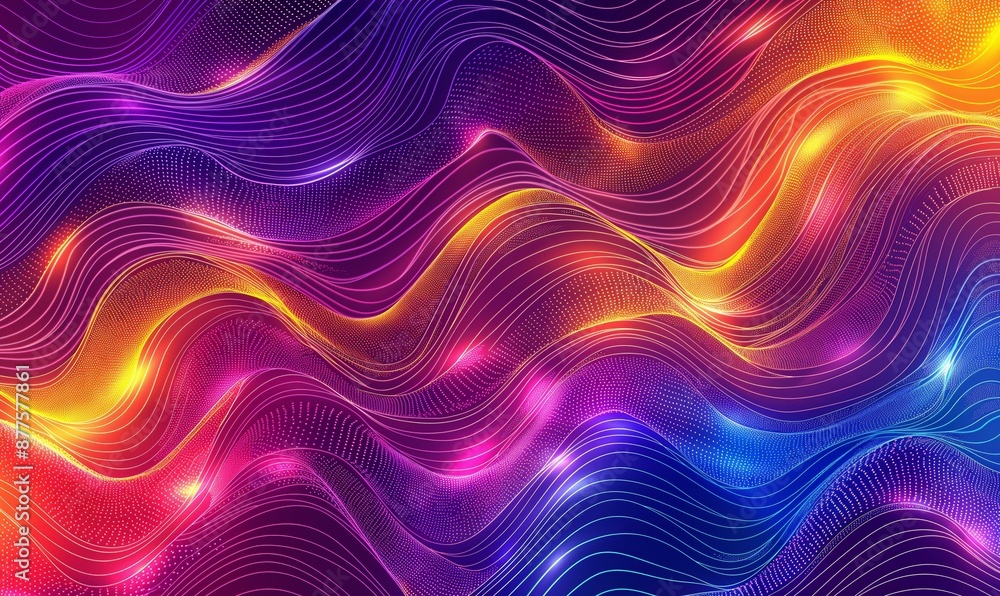 Poster an ethereal digital artwork featuring swirling waves and vibrant colors. the intricate lines and gra