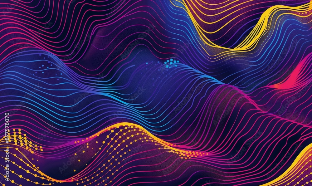 Poster colorful abstract background with gradient waves and dotted lines. the image features a blend of pin
