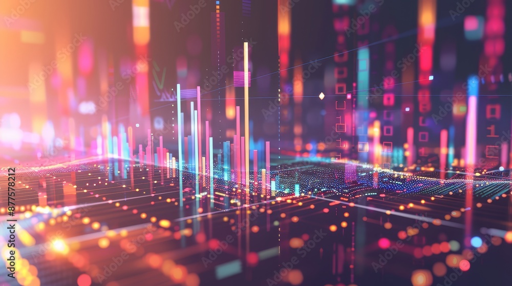 Aufkleber abstract digital cityscape - abstract digital cityscape with glowing lines and data points forming a