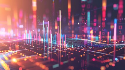 Fototapeta premium Abstract Digital Cityscape - Abstract digital cityscape with glowing lines and data points forming a futuristic city. - Abstract digital cityscape with glowing lines and data points forming a futurist