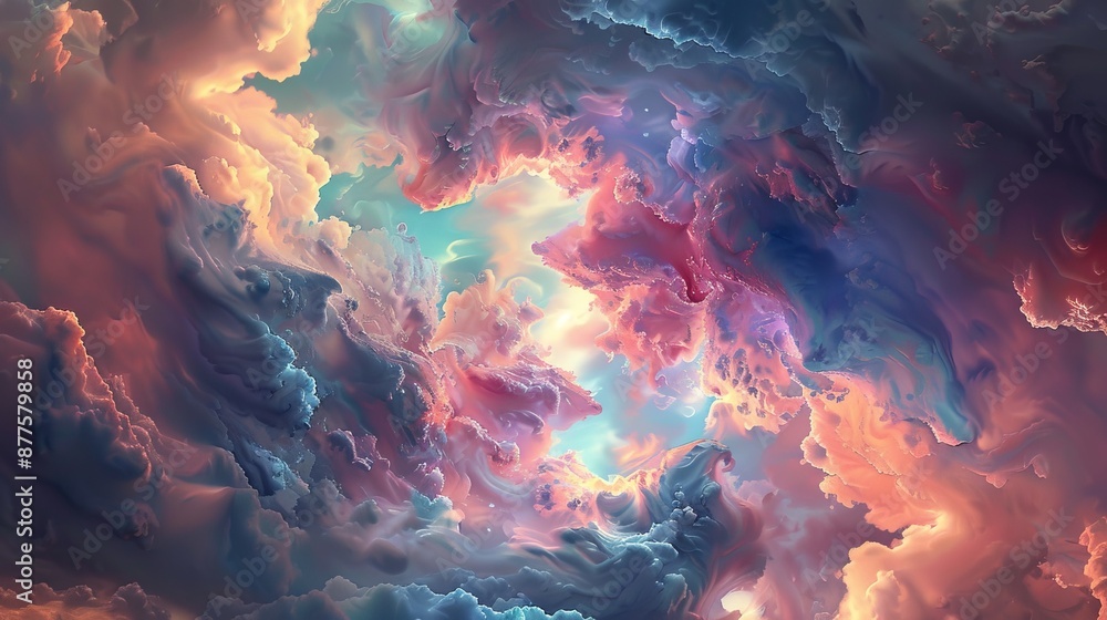 Poster colorful cosmic clouds illuminated by starlight create a mesmerizing view of the night sky over an i
