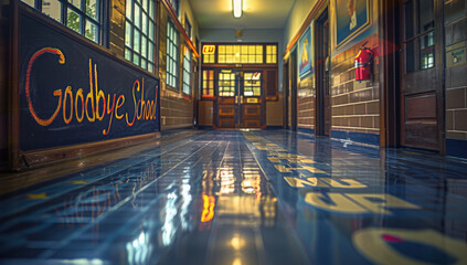 Greeting cards backgrounds with space for text on a school theme. Teacher's Day. Goodbye, school. Beginning and end of the school year. Blurred background