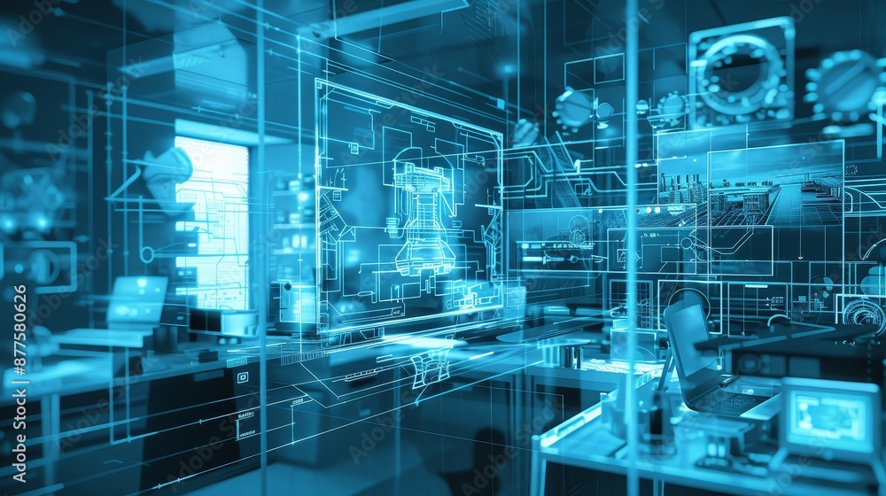 Poster abstract technology concept - abstract futuristic concept of technology with digital blue lines and 