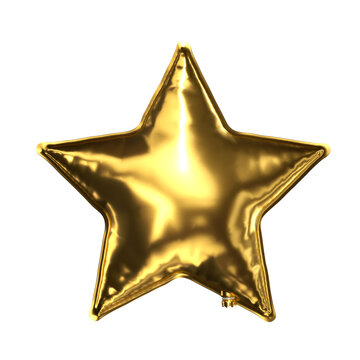 estrela bal&atilde;o 3d dourado met&aacute;lico isolado para festas de ano novo