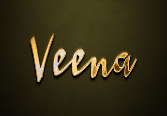Old gold text effect of Hindi name Veena with 3D glossy style Mockup.
