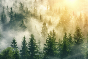 Enchanting Misty Forest Landscape for Tranquil Nature Background and Nature-Themed Design Project