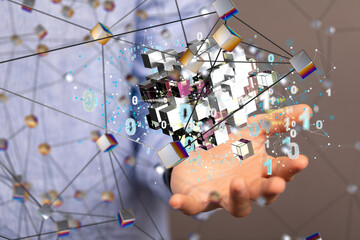 data security - Cloud technology. Integrated digital web concept background