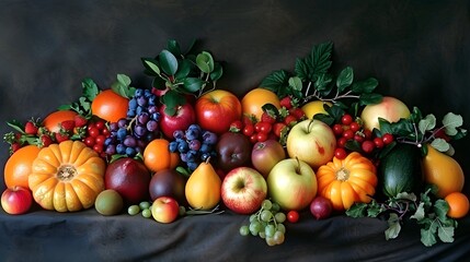 Assorted fresh vegetables on a dark background, vibrant colors, healthy food concept. food...