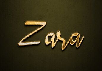 Old gold text effect of Hindi name Zara with 3D glossy style Mockup.