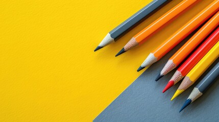 Yellow and gray background with top view of pencils with erasers