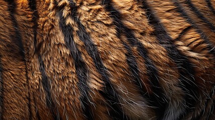 Explore the intricate details and captivating patterns of tiger fur in this high-resolution macro shot. Highlighting the prominent stripes and subtle color gradients