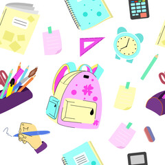 School vector seamless pattern. Stationery background texture. Vector illustration