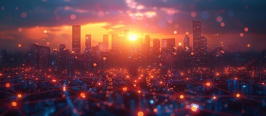 Fototapeta premium Connected Cityscape at Sunset