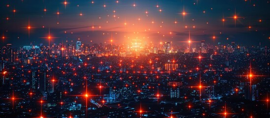 Fototapeta premium Cityscape with Glowing Lights and Stars