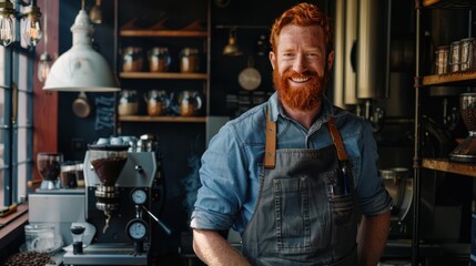Fototapeta premium The friendly barista in apron
