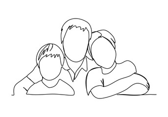 Happy family hugging. One line drawing vector illustration.