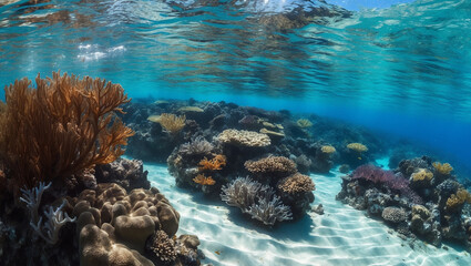 Naklejka na ściany i meble Vibrant Coral Reef Underwater Seascape - stock photo