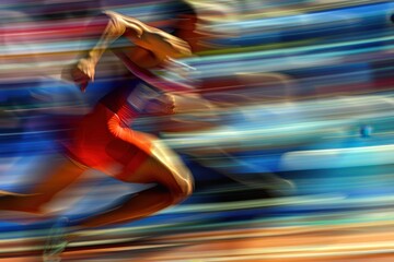 Dynamic blur of a sprinter racing with intense speed on the track