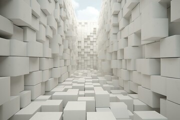 3d render of a white, geometric cube pattern with a perspective view