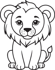 Fototapeta premium Cute lion line art illustration icon design, solid white background 