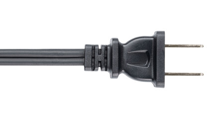 Electrical Wire with Power plug. Black rubber Cord or cable with plug. United States and Canada, national standards voltage 110V - 120V Electrical repairs shop. Replacements parts. Isolated background