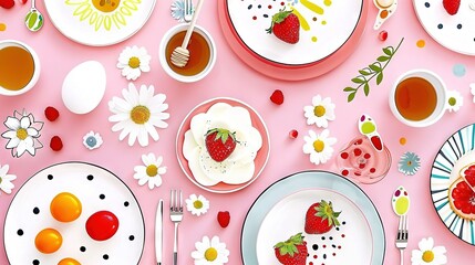  A table with an array of fruit and vegetable bowls, along with cups and saucers