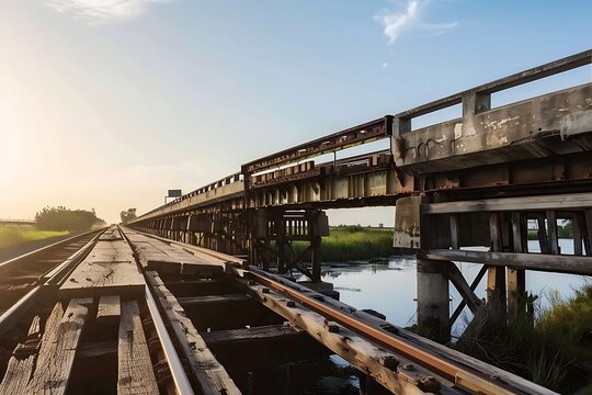 A bridge transforming from wooden planks to a modern steel structure, depicting infrastructural growth