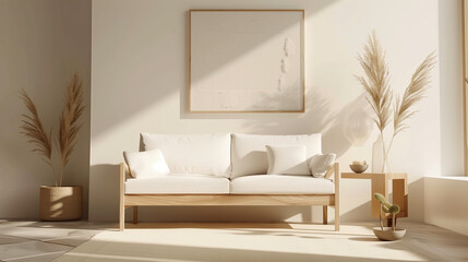 Minimalist modern living room interior background, Scandinavian style, 3D render