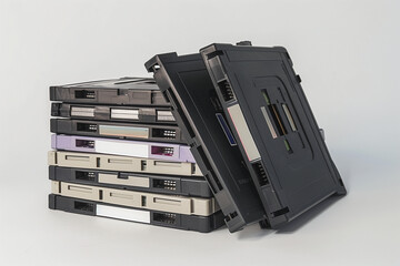 Stacked floppy disks on a white background