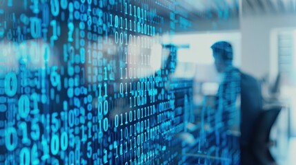 The binary code on the screen