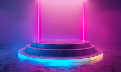 Pink and Blue Plinth with Neon Lights. Pastel colored product stage