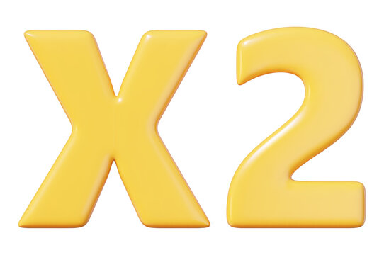 3d yellow x2 icon. X2 reward increase symbol. Stock vector illustration on isolated background.