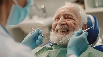 The dentist examining an elderly